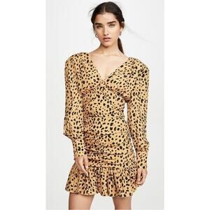 Nicholas Gathered Frill Silk Dress Ruffle Mini Cheetah Womens Size 10